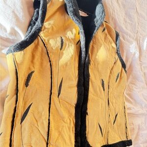 Women’s faux suede/faux fur yellow & black vest made in Canada